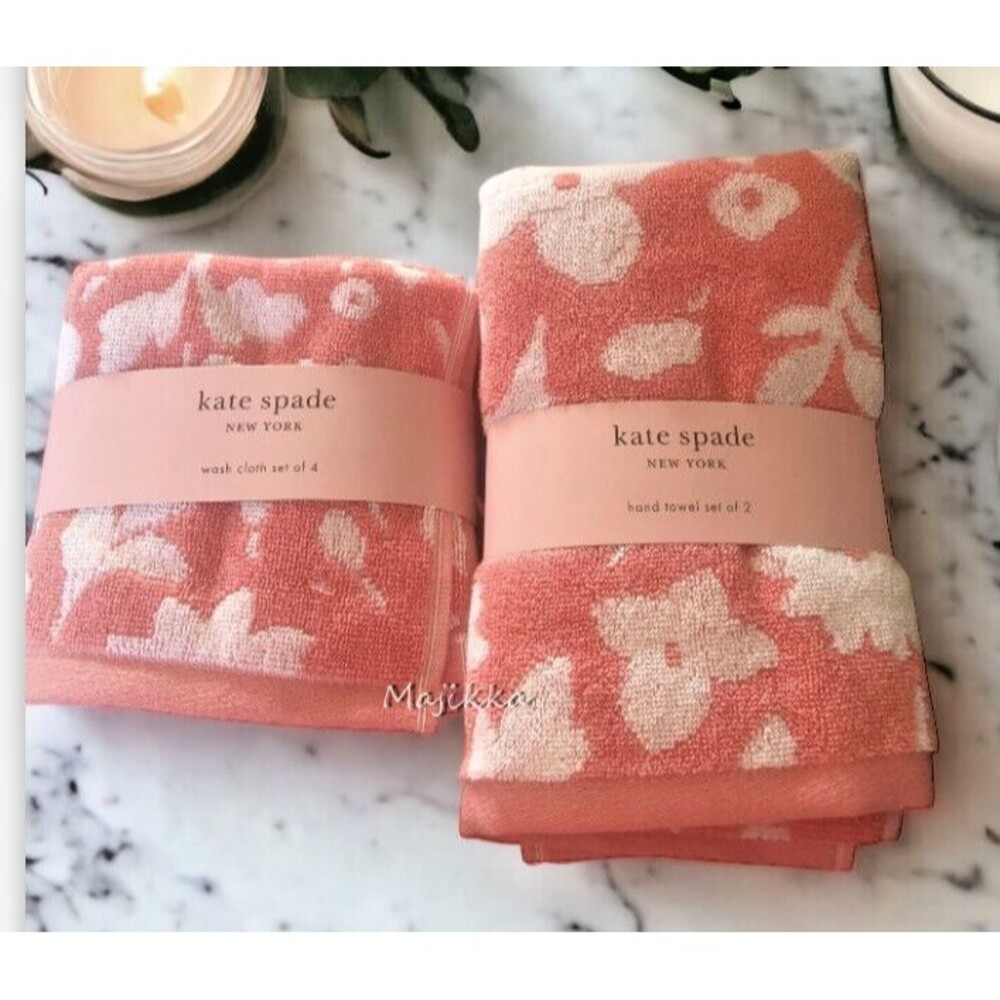 Kate Spade Pink Set 2 Hand Towels 4 Washcloths Facecloths Flowers Bathroom Dorm
